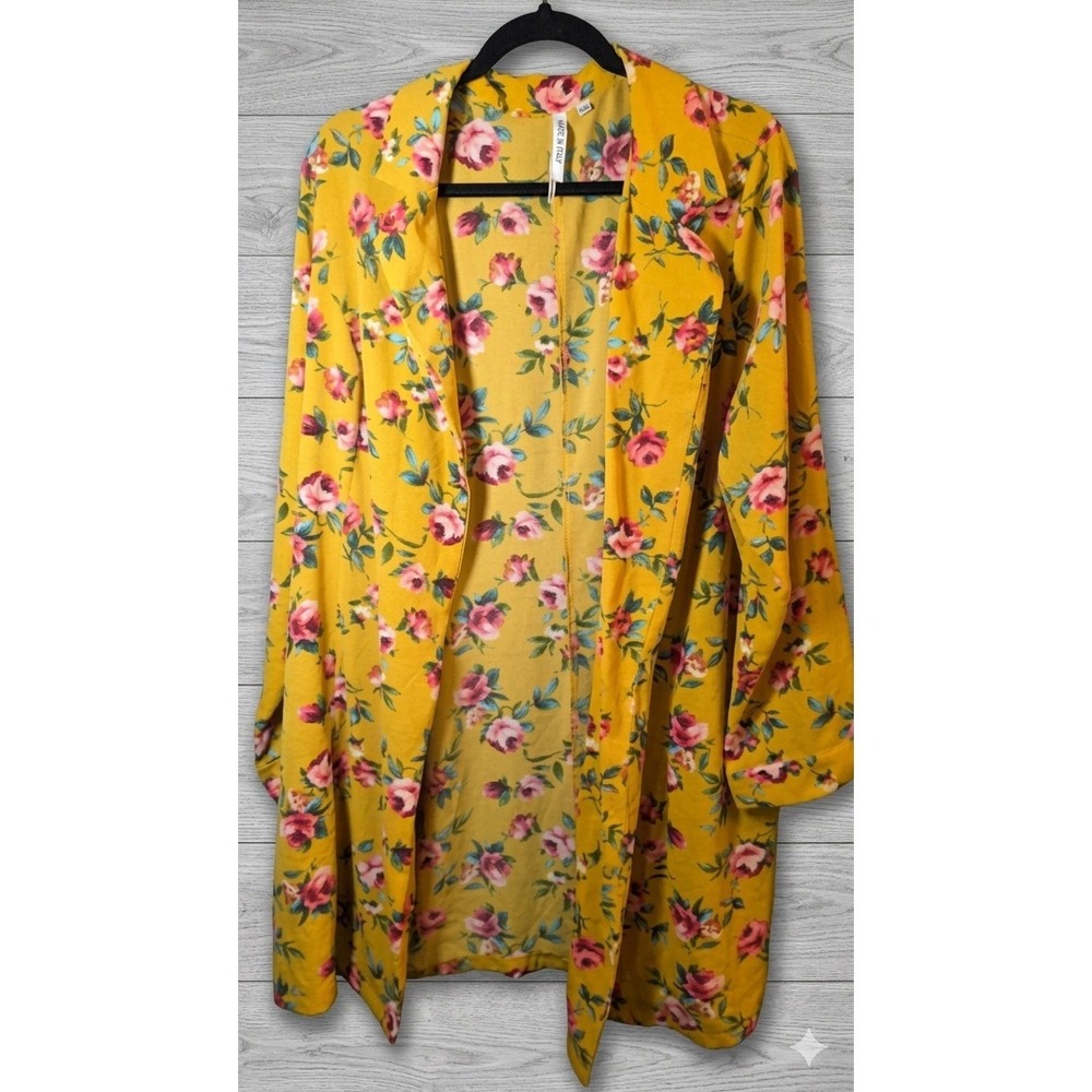 Haute Fox Floral Duster Cardigan Kimono Plus Size 3XL Open Front Mustard‎ Boho